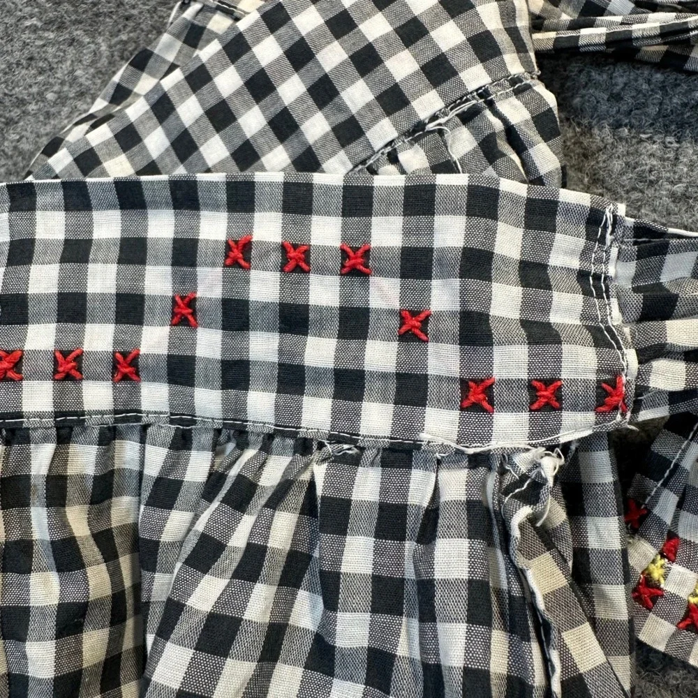 Handmade Gingham Half‎ Apron Womens OS Black White Cottagecore Farmhouse Vintage